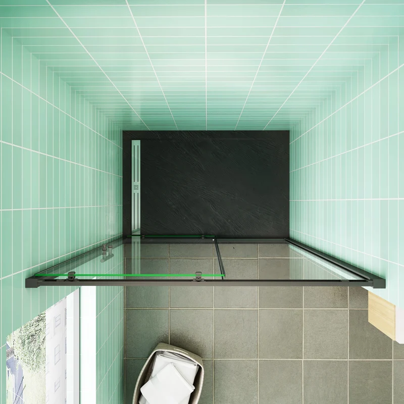 Mampara de Ducha Corredera Frontal Cristal Templado 5 MM Perfil Negro Mate Altura 120x185CM
