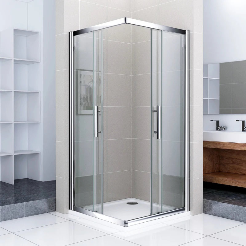 Mamparas de Ducha 2 Fijas + 2 Corredizas Puertas Corredera de Baño cristal vidrio templado 6mm