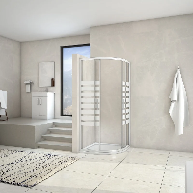 Mamparas Cabina de ducha Semicircular con Puerta Corrediza de 8 ruedas vidrio templado 5MM