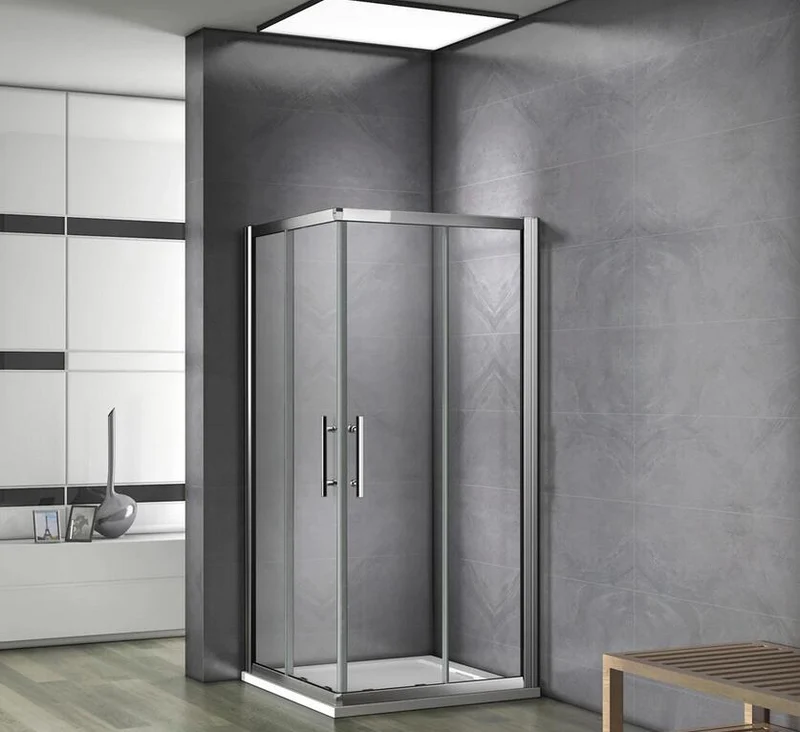 Mamparas Angular Doble Puertas Correderas 6mm Cromado para Ducha Alta 195cm