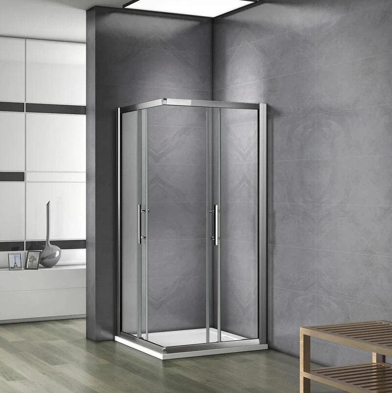 Mamparas Angular Doble Puertas Correderas 6mm Cromado para Ducha Alta 195cm