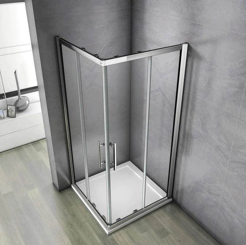Mamparas Angular Doble Puertas Correderas 6mm Cromado para Ducha Alta 195cm