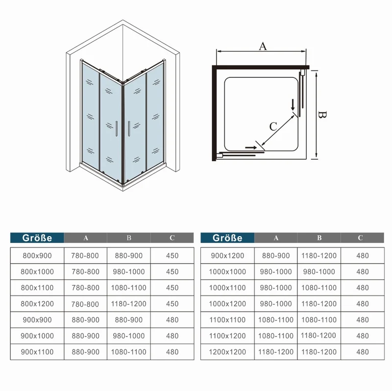 Mamparas Angular Doble Puertas Correderas 6mm Cromado para Ducha Alta 195cm