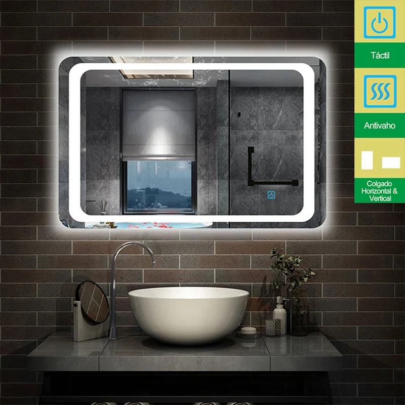 Espejo de para baño led(Birllo LED envolvente) anti-niebla horizontal interruptor de sensor de un toque