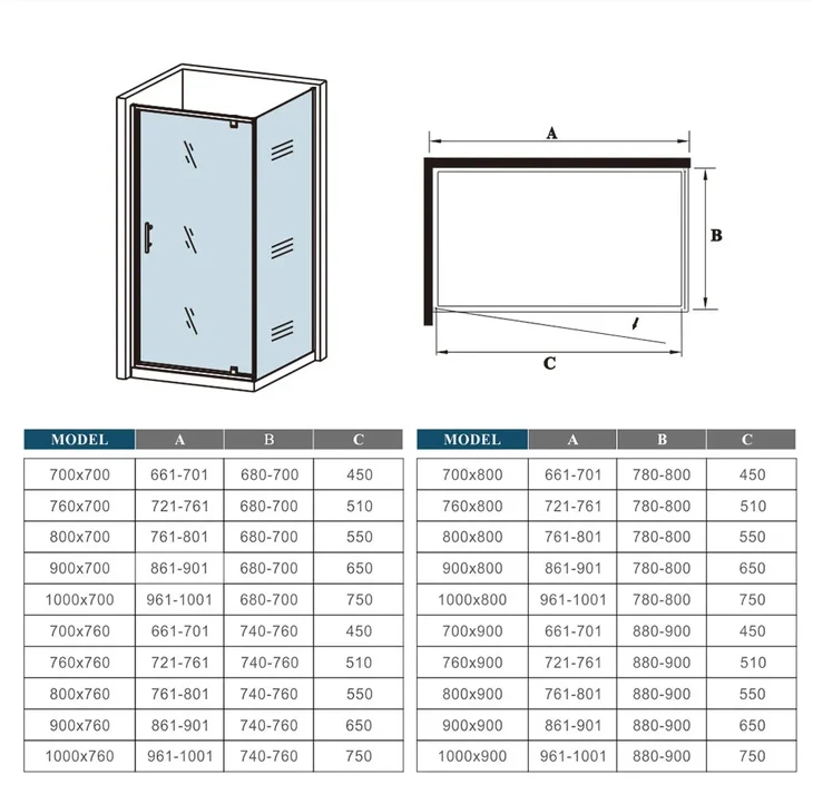 Mampara de Ducha Angular Puerta Abatible Cristal 6 MM