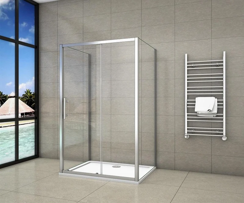 Cabina de Ducha Mampara Baño Rectangular Puerta Corredera con dos Panales de Vidrio Templado 5 MM