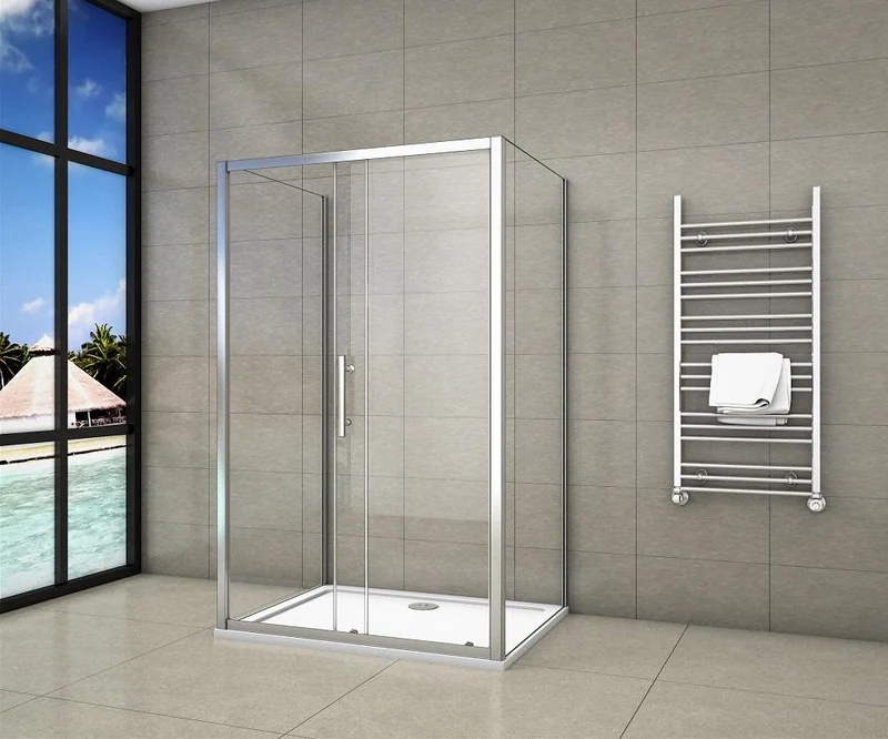 Cabina de Ducha Mampara Baño Rectangular Puerta Corredera con dos Panales de Vidrio Templado 5 MM