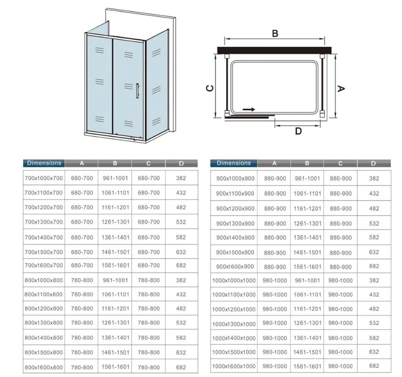 Cabina de Ducha Mampara Baño Rectangular Puerta Corredera con dos Panales de Vidrio Templado 5 MM