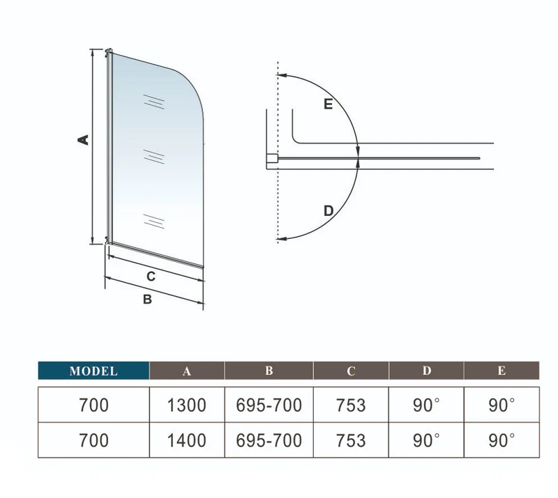 liquidacion Mampara de bañera Abatible Simple de 1 Hoja 180 grados 70x130cm