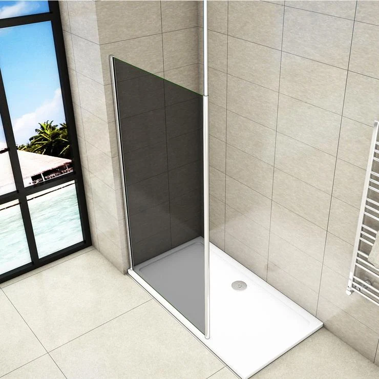 liquidacion Mampara de ducha Panel Fijo con Barra vertical a Techo, Cristal Templado Gris Antical 8mm