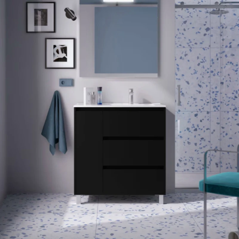 Conjunto mueble de baño Noja Salgar Con Patas y 3 cajones + Espejo