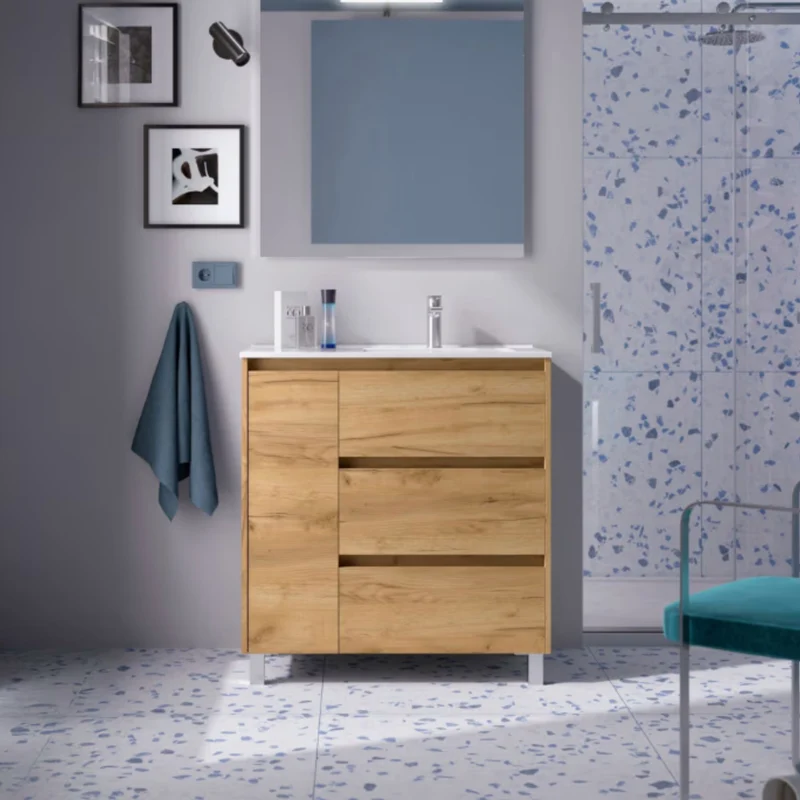 Conjunto mueble de baño Noja Salgar Con Patas y 3 cajones + Espejo