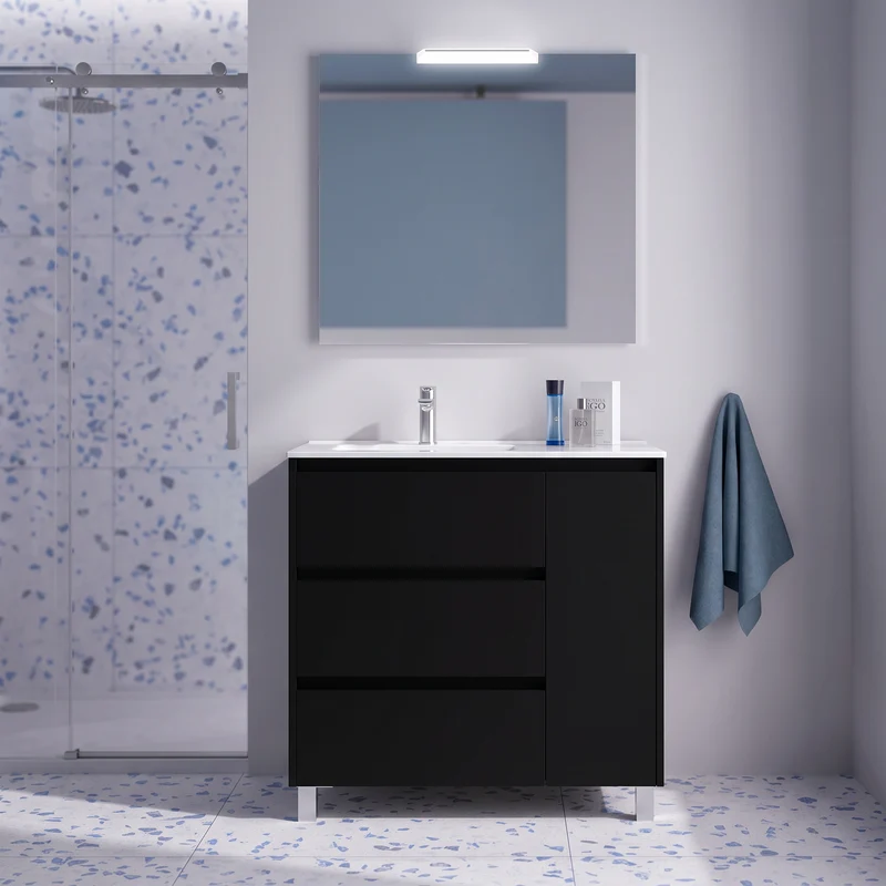 Conjunto mueble de baño Noja Salgar Con Patas y 3 cajones + Espejo