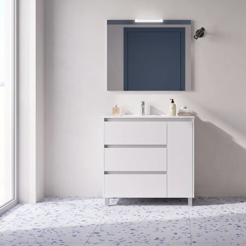 Conjunto mueble de baño Noja Salgar Con Patas y 3 cajones + Espejo