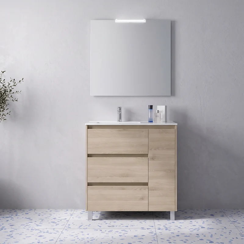 Conjunto mueble de baño Noja Salgar Con Patas y 3 cajones + Espejo