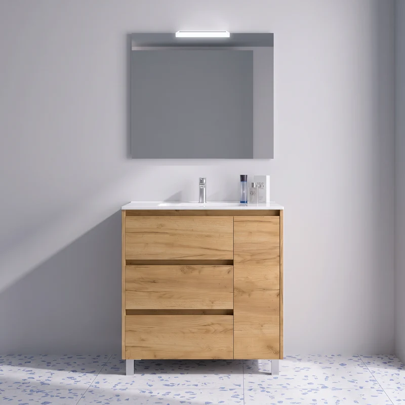 Conjunto mueble de baño Noja Salgar Con Patas y 3 cajones + Espejo
