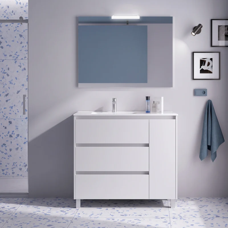 Conjunto mueble de baño Noja Salgar Con Patas y 3 cajones + Espejo