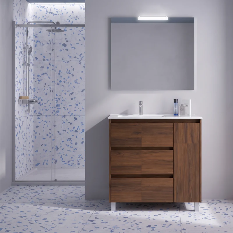 Conjunto mueble de baño Noja Salgar Con Patas y 3 cajones + Espejo