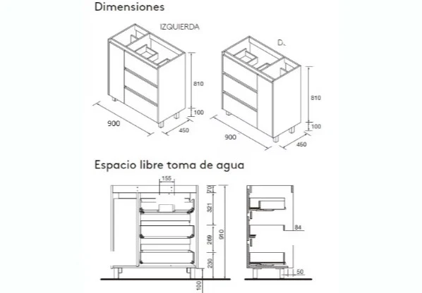 Conjunto mueble de baño Noja Salgar Con Patas y 3 cajones + Espejo