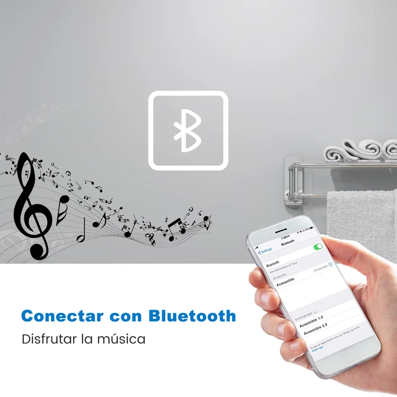 Espejo Bluetooth LED con/sin Lupax3 de Maquillaje, Iluminación Ajustable, Antivaho, Botón Táctil.(Brillo LED Envolvente)