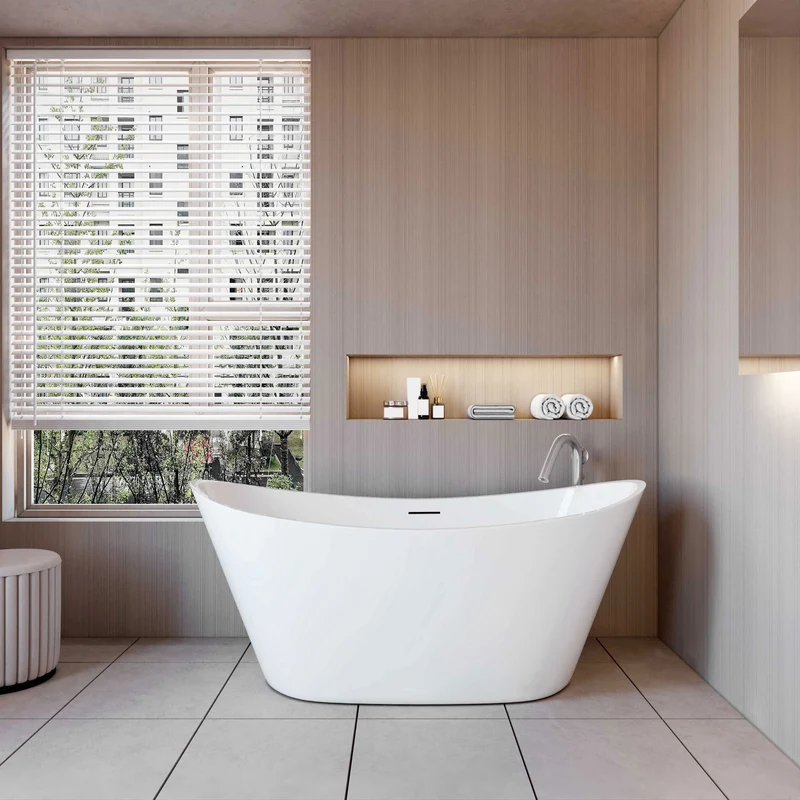 AICA Bañera acrílica exenta lujosa y duradera,1500x720x650mm,estilo ovalado,color blanco,incluye manguera + desagüe