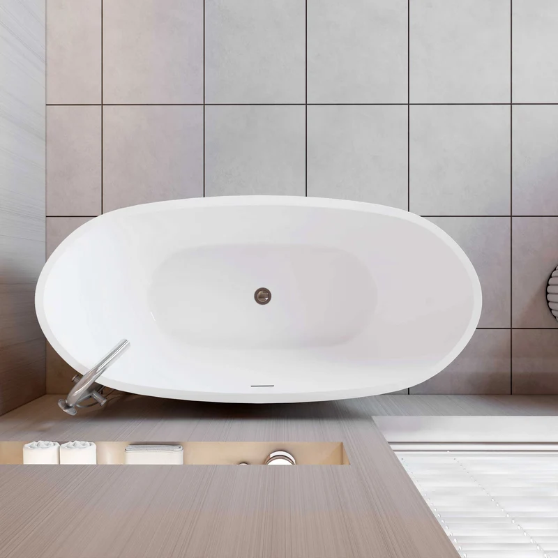 AICA Bañera acrílica exenta lujosa y duradera,1500x720x650mm,estilo ovalado,color blanco,incluye manguera + desagüe