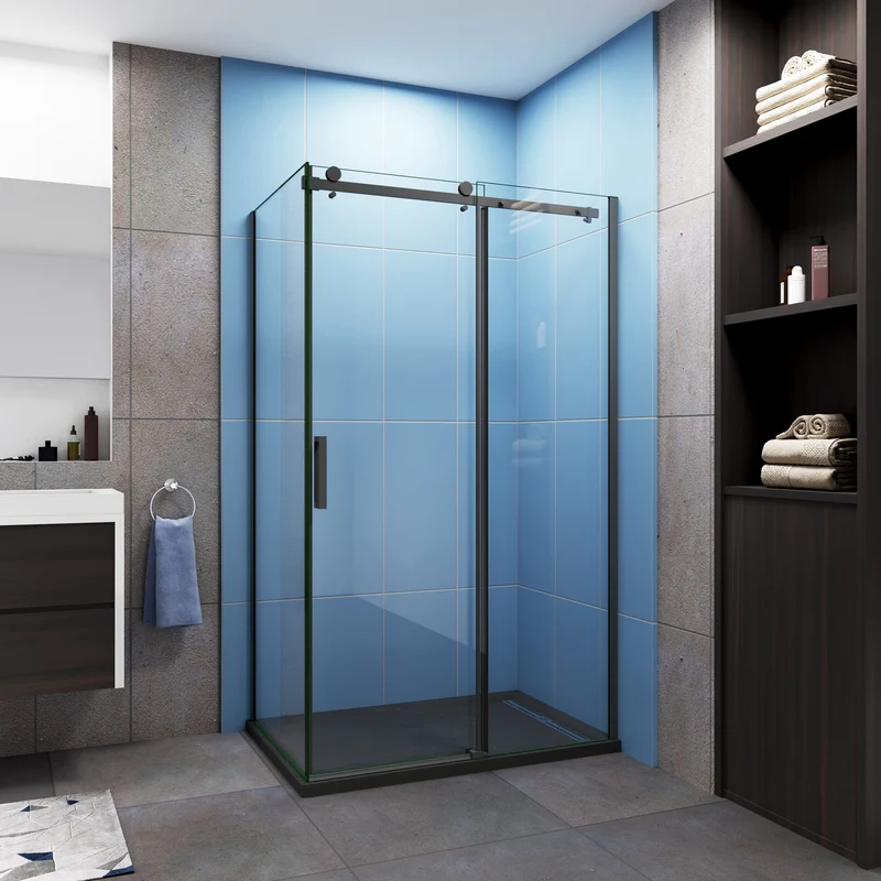 Cabina de ducha 200cm corredera Cabina de ducha PERFIL NEGRO MATE Vidrio templado 8 MM Antical
