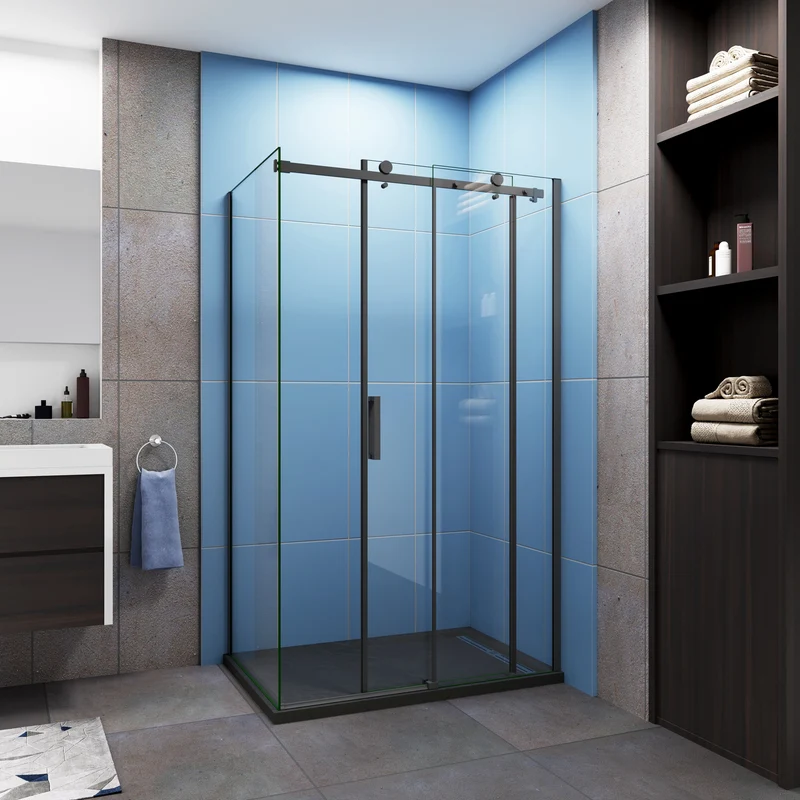 Cabina de ducha 200cm corredera Cabina de ducha PERFIL NEGRO MATE Vidrio templado 8 MM Antical