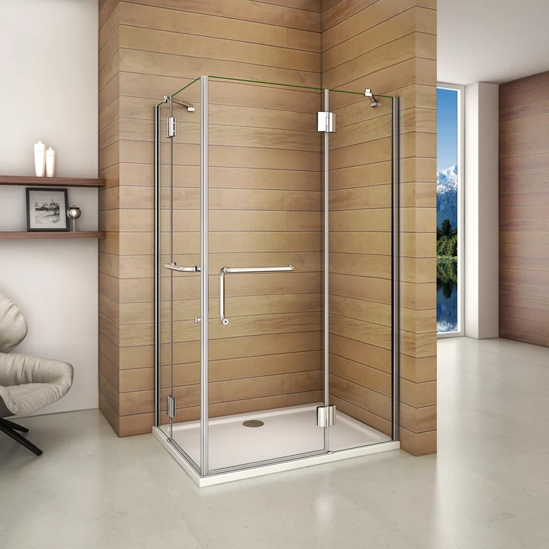 liquidacion Mampara Pantalla de ducha angular de bisagra 8mm con tratamiento antical