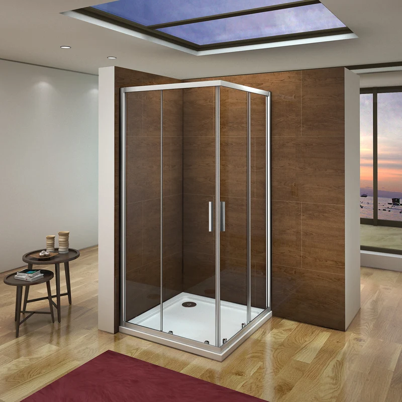 Mamparas Angular Doble Puertas Correderas Gris Mate Cristal 5mm para Ducha