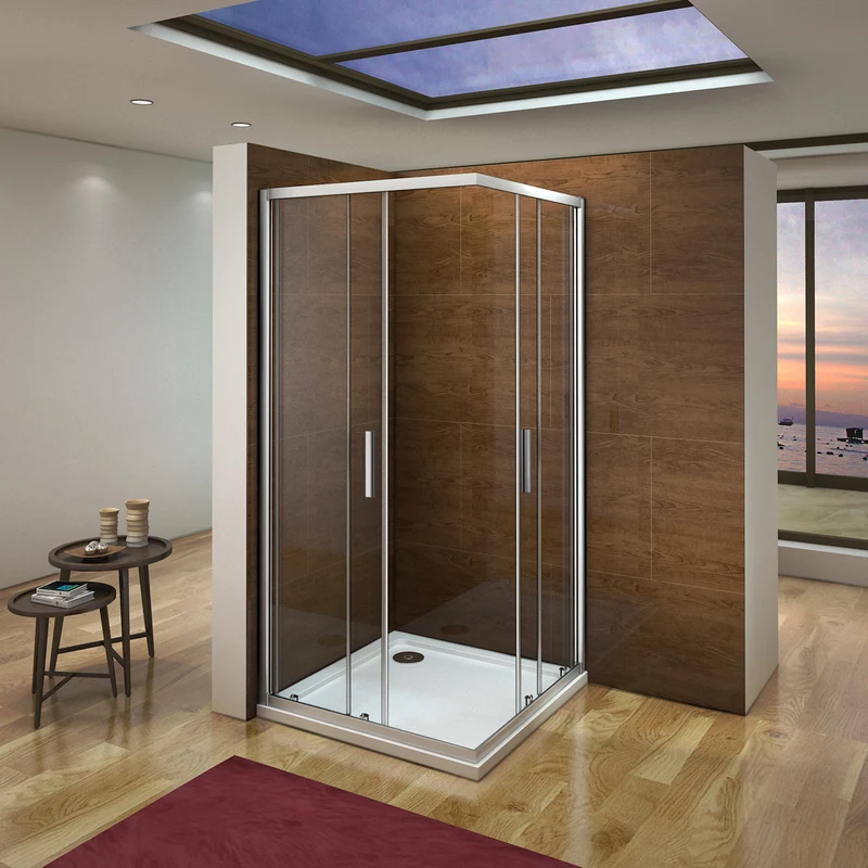 Mamparas Angular Doble Puertas Correderas Gris Mate Cristal 5mm para Ducha