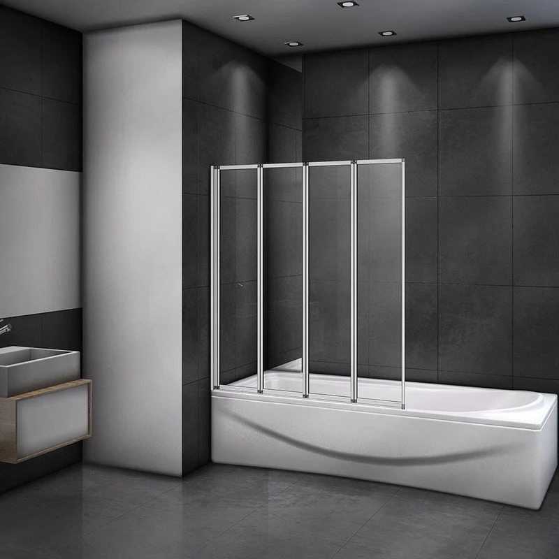 Mamparas de Bañera Biombo Plegable Cristal 4mm Gris Mate - 4 cristale plegable