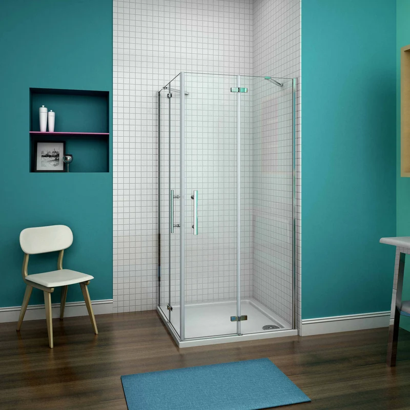 Mamparas de Ducha Angular Cabina de Ducha Doble Puerta Abatible Cristal Templado 6mm