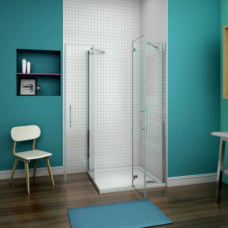 Mamparas de Ducha Angular Cabina de Ducha Doble Puerta Abatible Cristal Templado 6mm