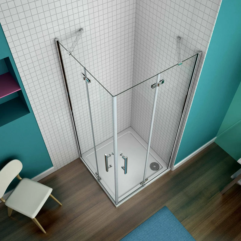 Mamparas de Ducha Angular Cabina de Ducha Doble Puerta Abatible Cristal Templado 6mm