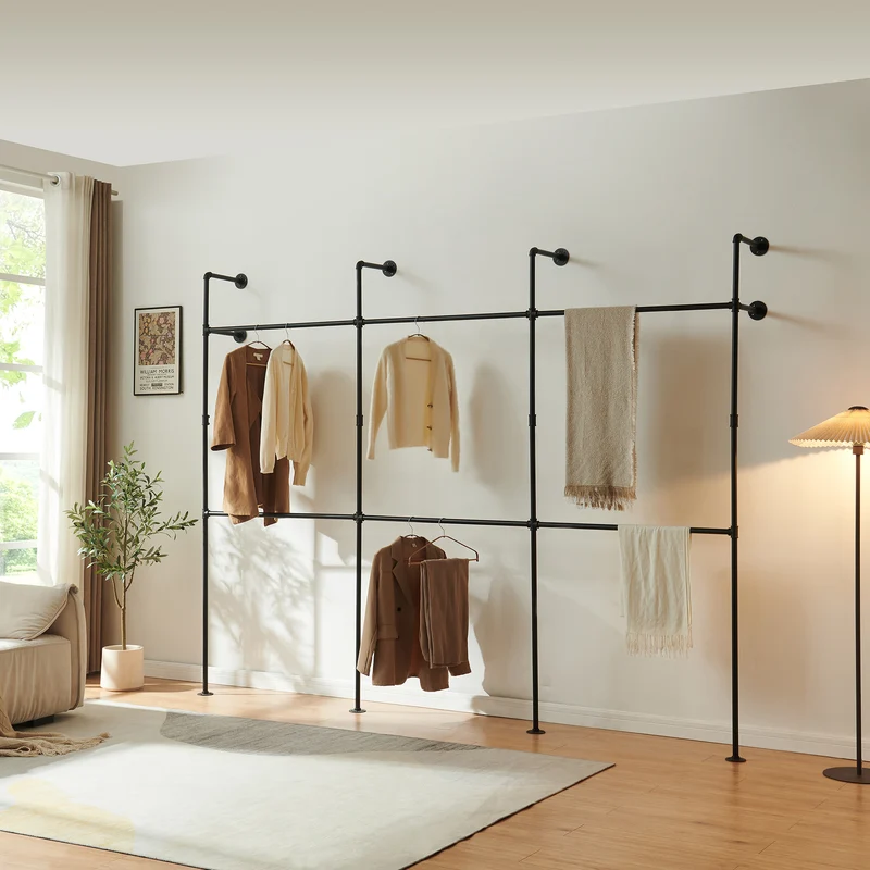 Barra para colgar ropa montaje en pared Kenävatka acero negro [en.casa]