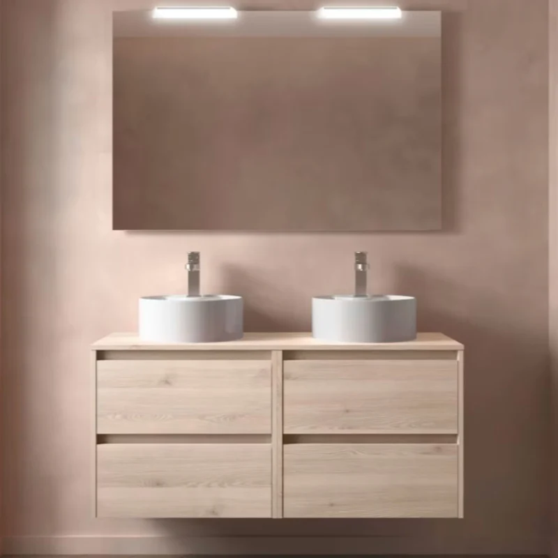 Conjunto mueble de baño con encimera de madera Noja Salgar Incrustado