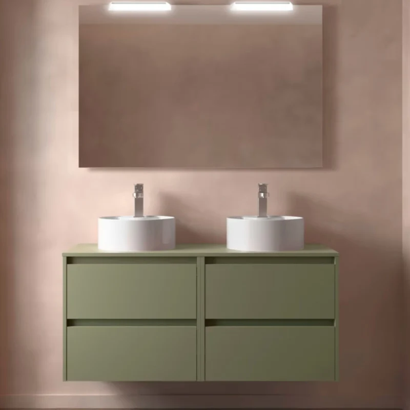 Conjunto mueble de baño con encimera de madera Noja Salgar Incrustado