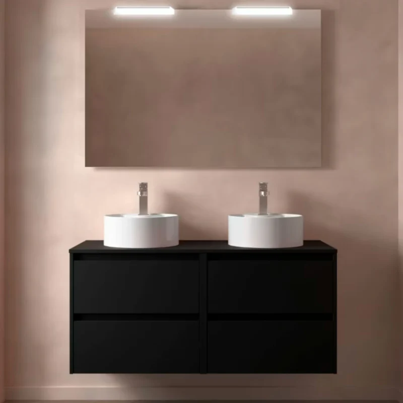 Conjunto mueble de baño con encimera de madera Noja Salgar Incrustado