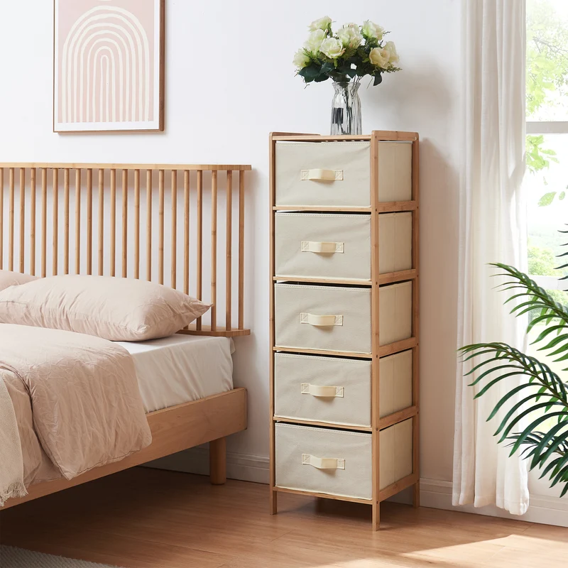 Cómoda Maldon con cajones de tela Natural/Beige [en.casa]