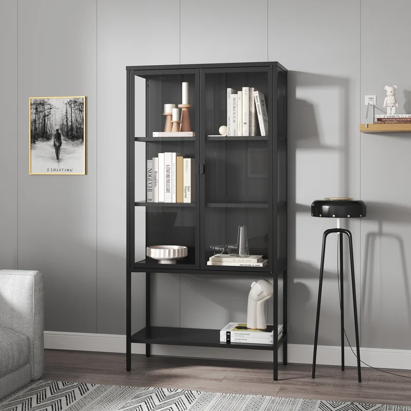 Vitrina Borshavisa de acero, 2 puertas, 160x80x35 cm, negro [en.casa]
