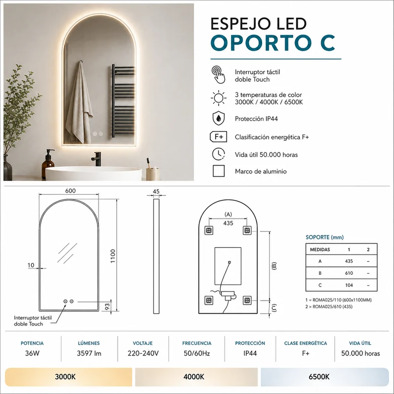 Espejo de baño capilla Roma Ledimex