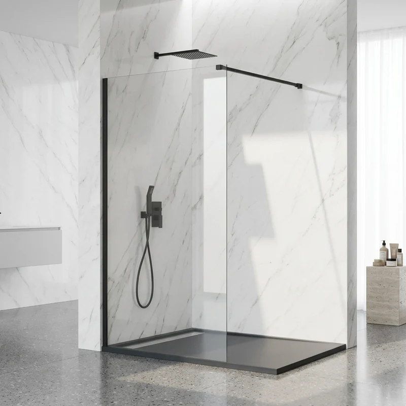 Mampara de Ducha Fija Walk-In Negra Cristal 8 mm