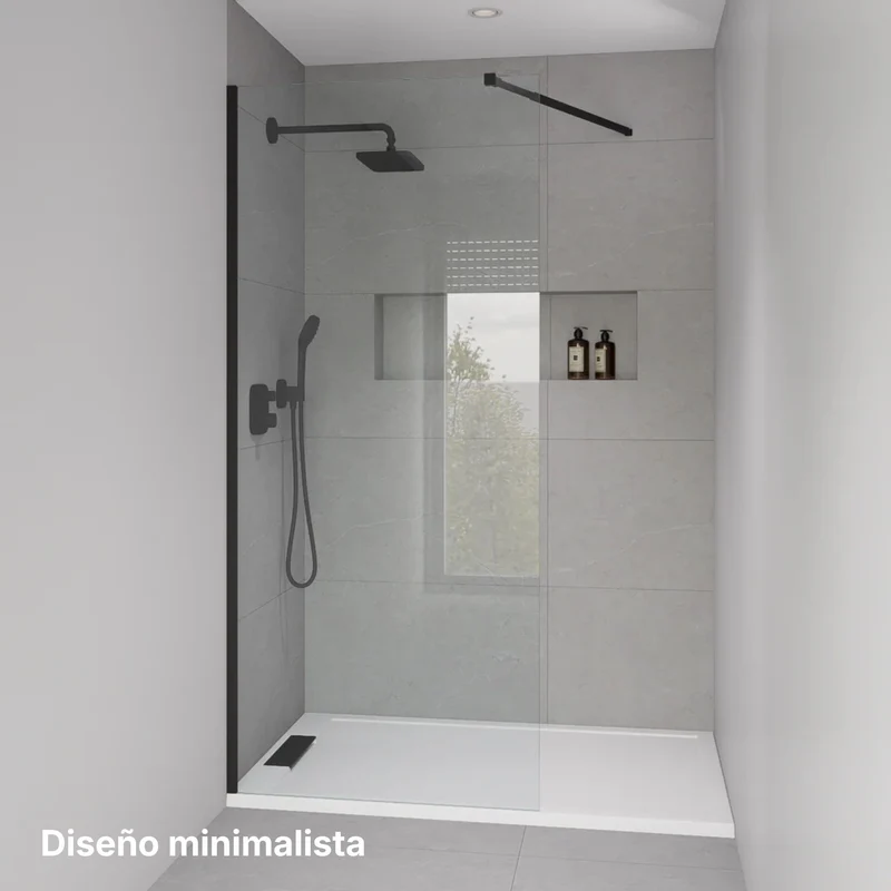 Mampara de Ducha Fija Walk-In Negra Cristal 8 mm