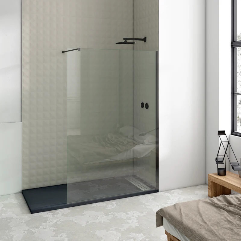 Mampara de Ducha Fija Walk-In Negra Cristal 8 mm