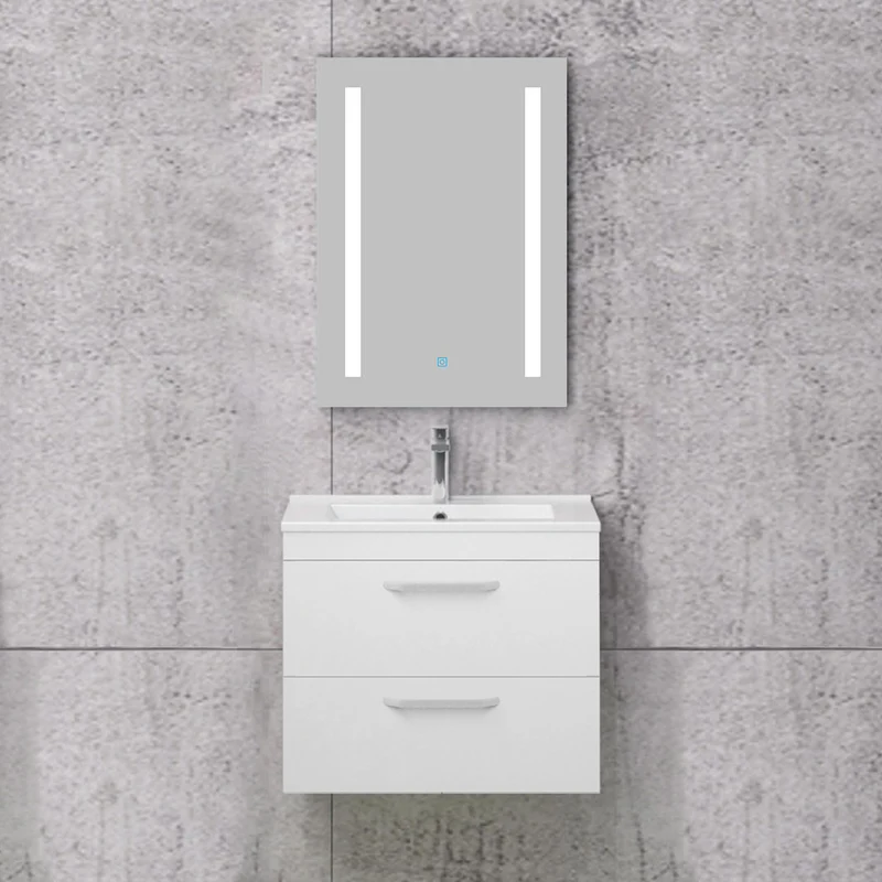 Armario de Baño Color blanco + Lavamano de Cerámica + Espejo led 6000k Antivaho Interruptor Tactil