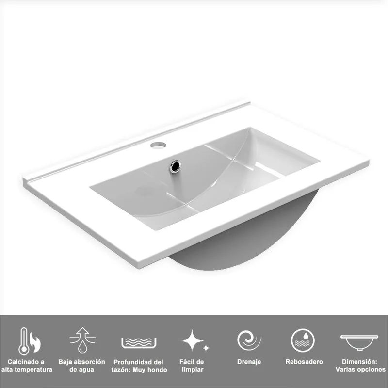 Armario de Baño Color blanco + Lavamano de Cerámica + Espejo led 6000k Antivaho Interruptor Tactil