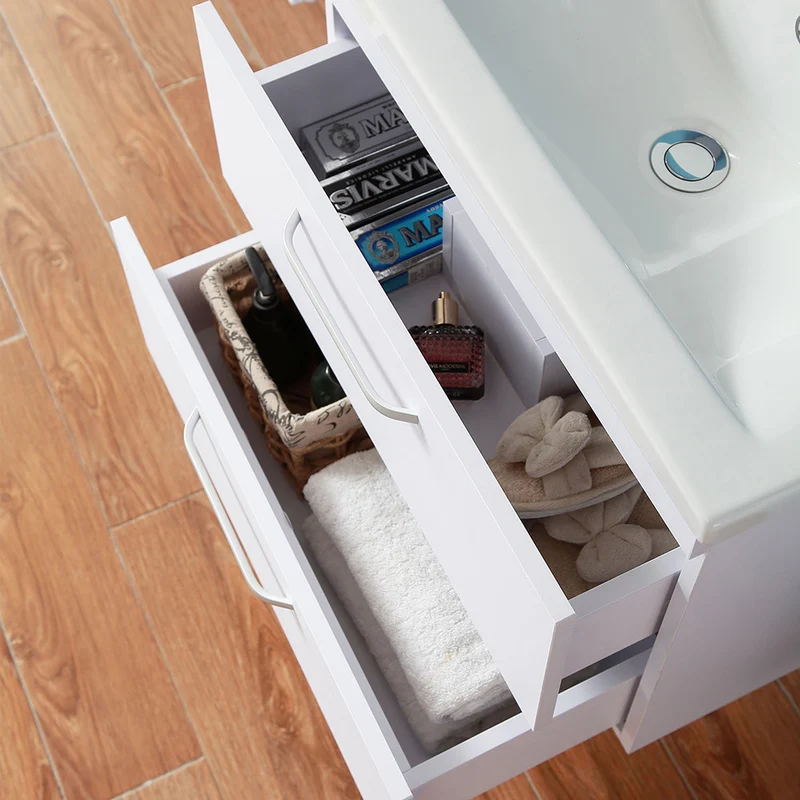 Armario de Baño Color blanco + Lavamano de Cerámica + Espejo led 6000k Antivaho Interruptor Tactil