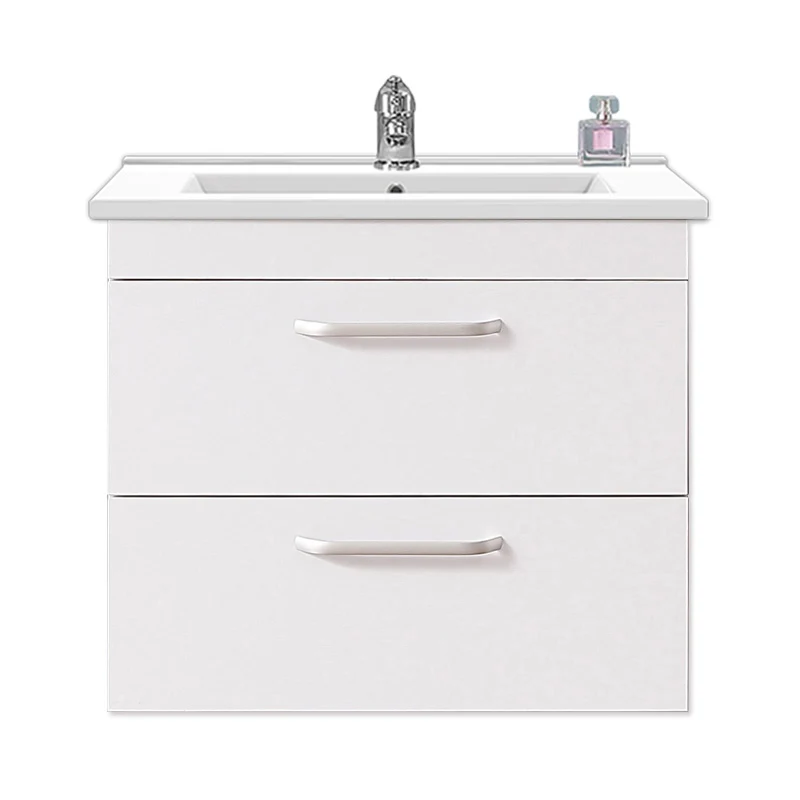 Armario de baño Sujetado en Pared sin Pies con dos cajones 580x380x500mm, Mueble de baño con Lavabo de Porcelana610x395x18mm, Color blanco