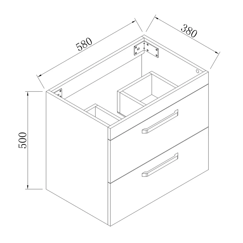 Armario de baño Sujetado en Pared sin Pies con dos cajones 580x380x500mm, Mueble de baño con Lavabo de Porcelana610x395x18mm, Color blanco